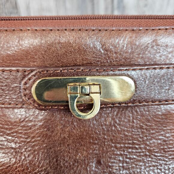 Wilsons Roma Leather Purse Crossbody Vintage Brown Cognac Crossbody Handbag Gold - Picture 16 of 16